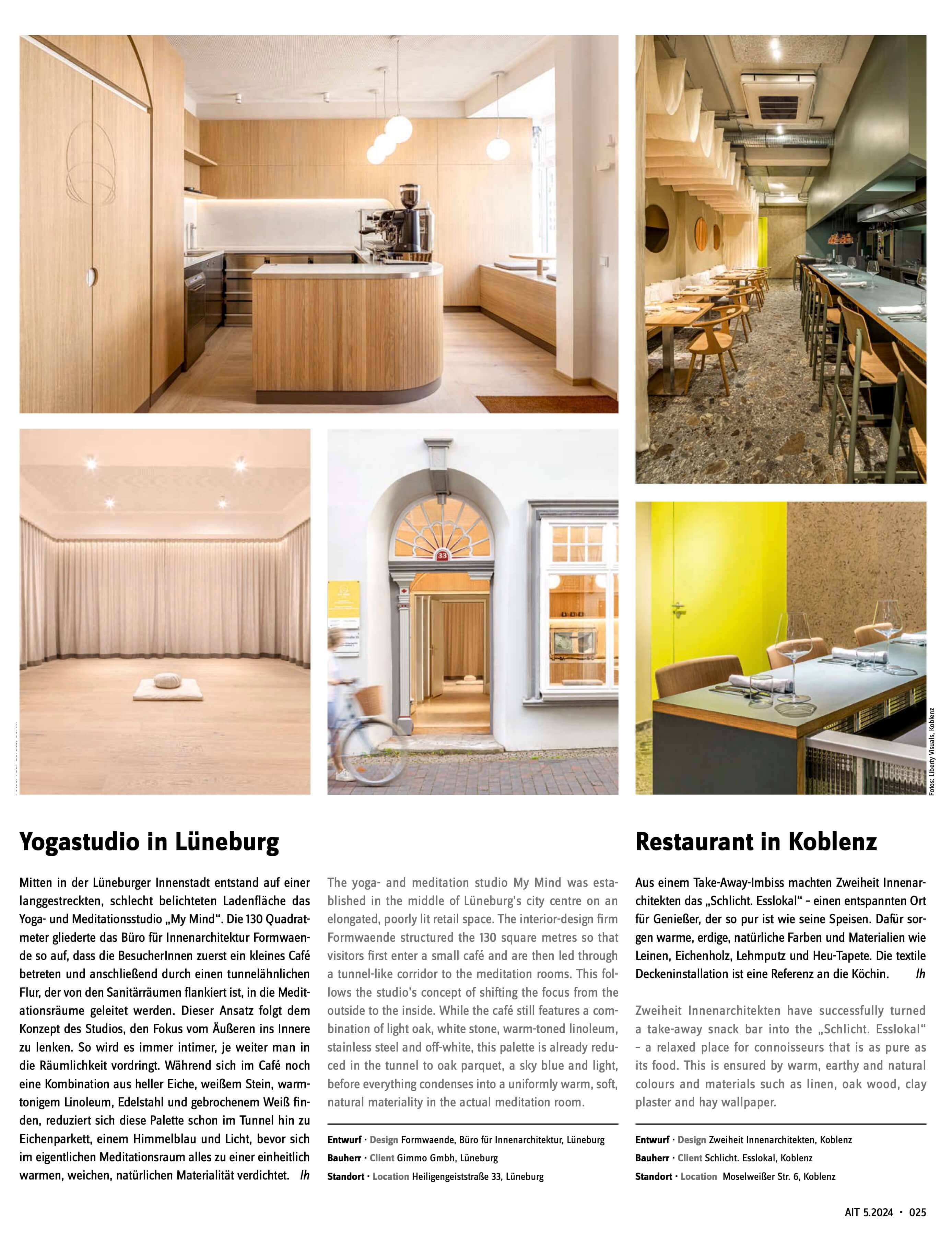 AIT Magazin-Artikel über My Mind Studio mit Projektbeschreibung und Innenraumfotografie